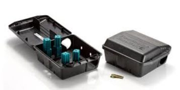 Photo of an open plastic rodent box